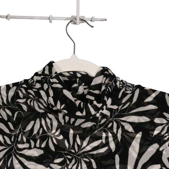 NEW INC Turtleneck Sweater Womens XL Black White Floral Sheer Mesh Stretch Boho - Picture 3 of 12